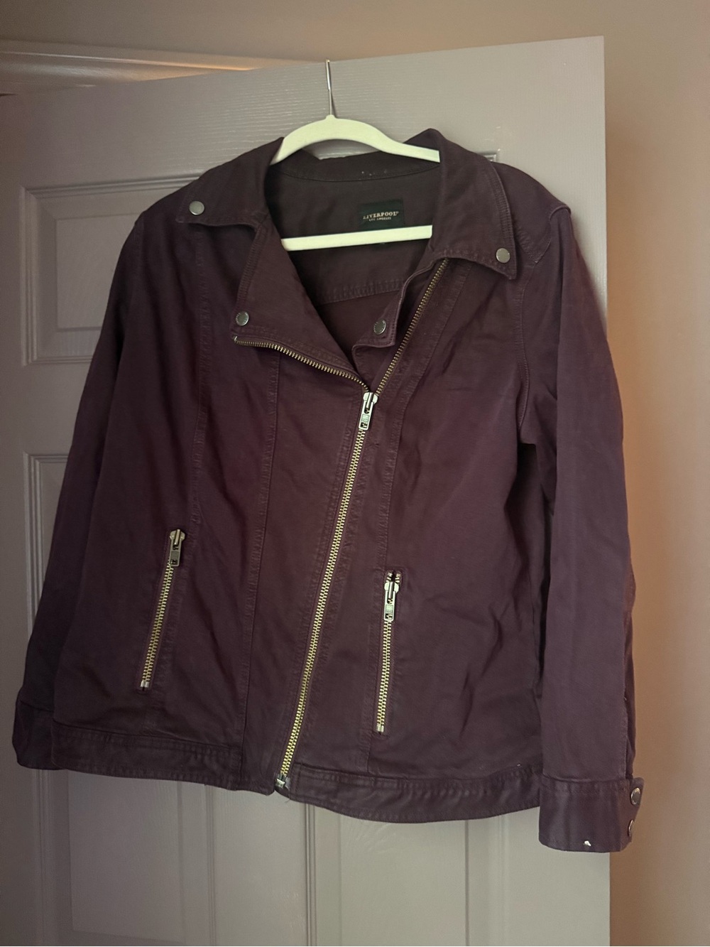 Plum Stretch Denim Moto Jacket